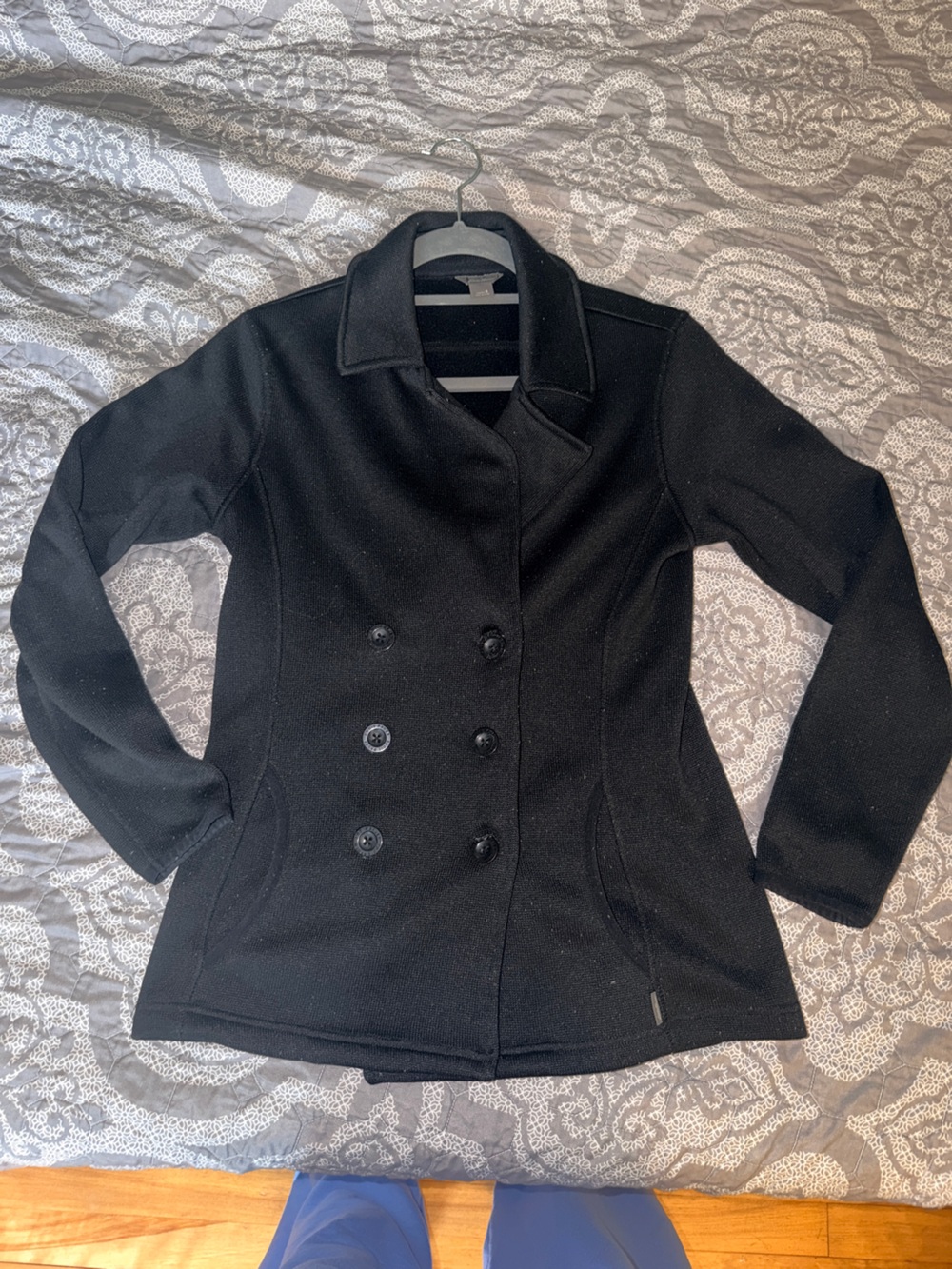 Eddie Bauer Black Double-Breasted Wool Peacoat